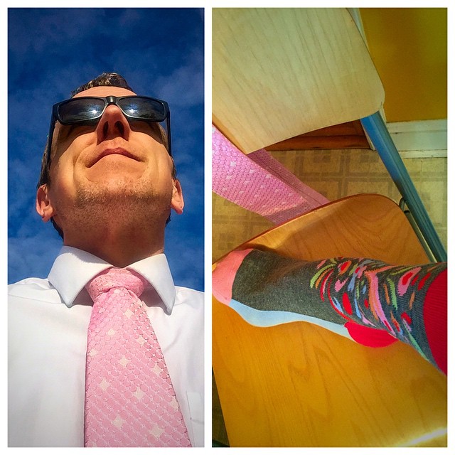 Rocking my awesome new socks and pink tie for #tiedayfriday today.