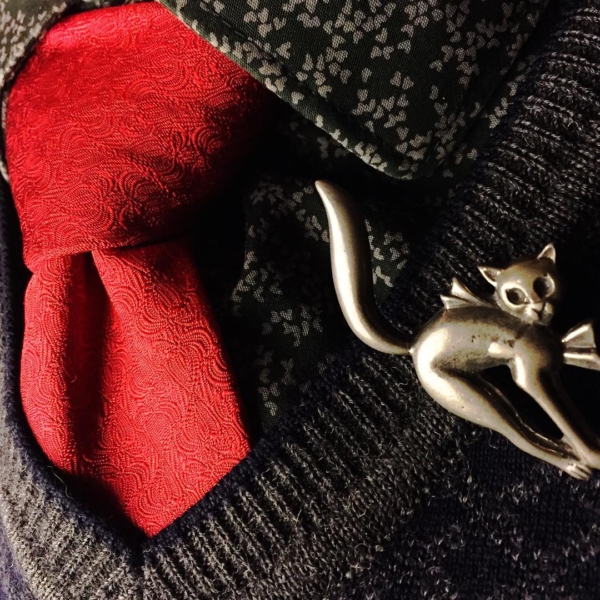 Wore a cat pin of my mom’s for #nye last night and gifted tie from EU Hungarian presidency 2010 – #tiedayfriday